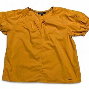 Tommy Hilfiger | Mustard Embroidered Puff Sleeve Cotton Top – XL